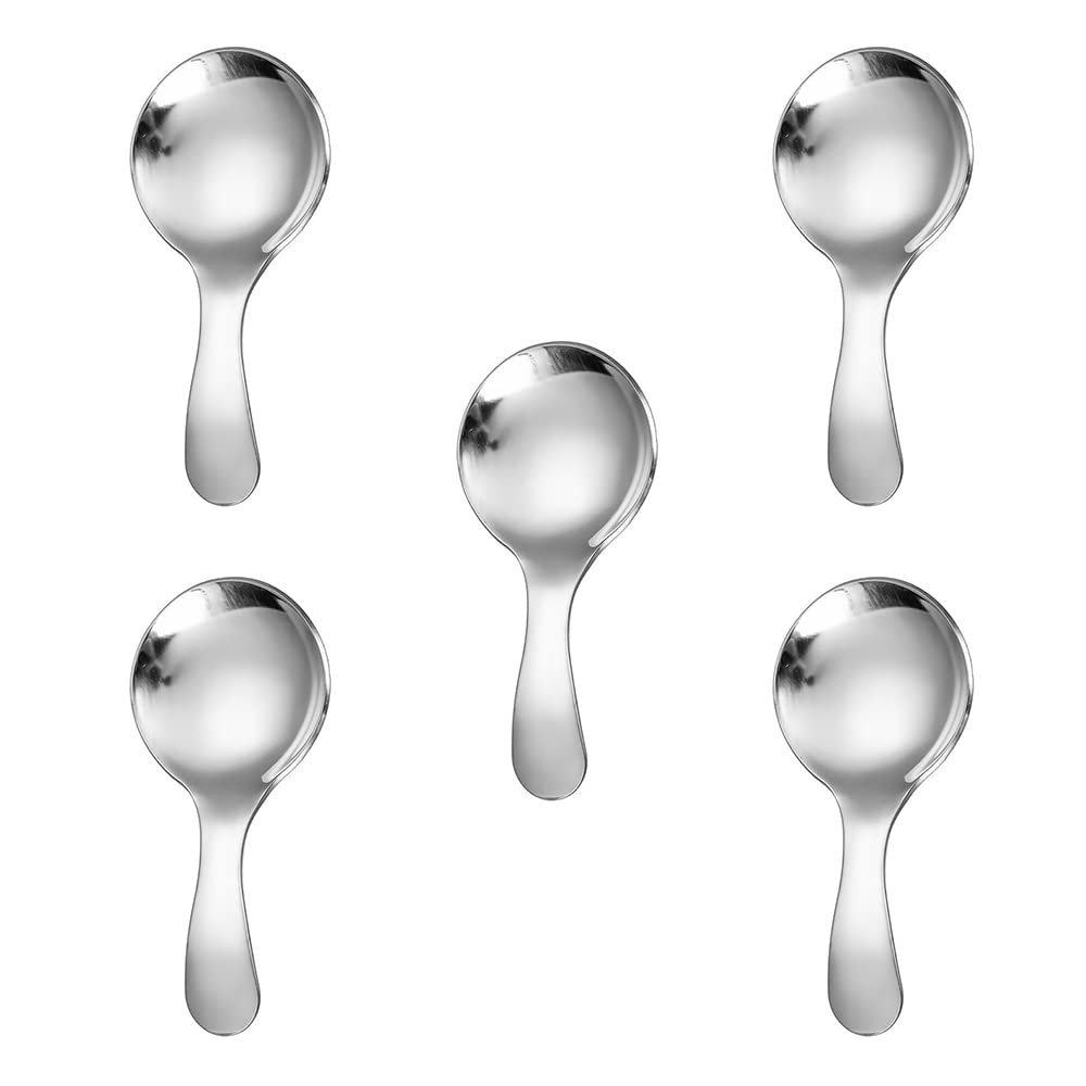 Photo 1 of 5PCS Short Handle Spoon, Stainless Steel Mini Spoons Thickened Small Round Spoon For Salt Condiments Dessert Tea Coffee (Silver)
