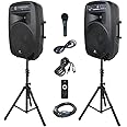 PRORECK Party 15 Portable 15-Inch 2000 Watt 2-Way Powered PA Speaker System Combo Set with Bluetooth/USB/SD Card Reader/FM Radio/Remote Control/LED Light