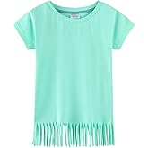 Noomelfish Girls Short Sleeve Fringe T-Shirts Soft Jersey Cotton Tee Tops (3-12 Years)