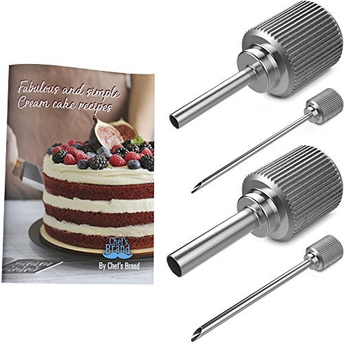 Whipper Injector Cream Tips 4 Set, Whip Dispenser Infusers: Make Delicious Filled Pastries! Stainless Steel Pastry Filler Whipping Siphons for Cupcakes, Profiteroles & Injecting Sauce to Meat