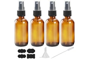 YUNFOOK 4 oz Amber Glass Spray Bottles for Essential Oils, Small Empty Fine Mist Spray Bottle,2 Pack with Funnel Dropper