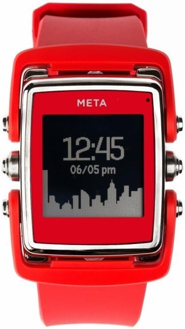Meta Watch M1 Luxury Smart Watch for iPhone 4S and Above and Andriod 4.3 and Above Stainless Steel Face Red Natural Rubber Strap - SS Face Red Natural Rubber Strap