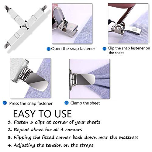 Ultrashang Bed Sheet Straps Fasteners 2Set White Elastic Triangle