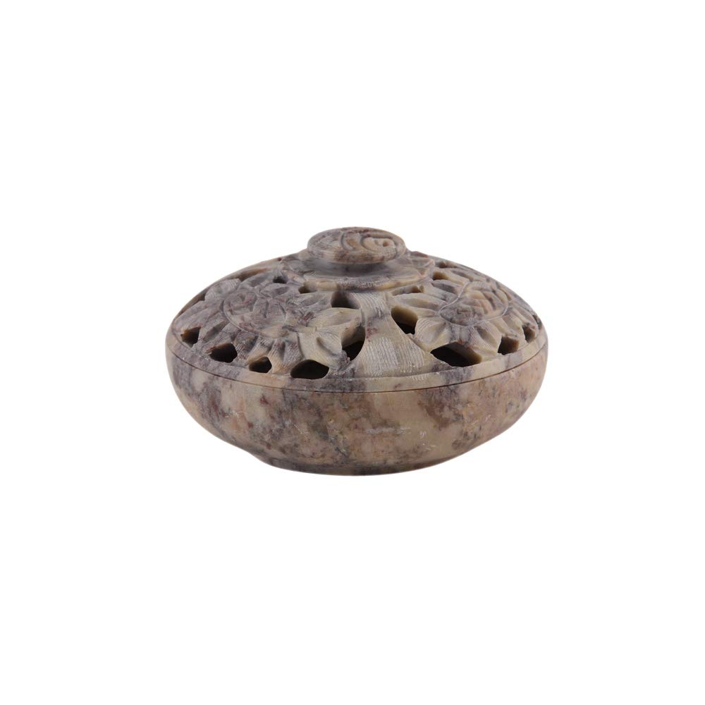Bitto Softstone Incense Burner with Lid Incense Holder ROSE, H: 5,5 cm, Ø 10 cm