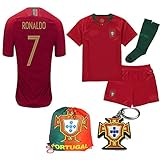 Portugal World Cup 2018 18 Kid Youth Replica C. Ronaldo Jersey Kit : Shirt, Short, Socks, Bag, PVC Key