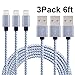 iPhone Cable,Akaho 3Pack 6FT Nylon Braided Cord Lightning Cable Certified to USB Charging Charger for iPhone 7/7 Plus 6/6S Plus 5S/5C/5, iPad Pro/Air 2,iPod Nano 7th gen (Gray White)