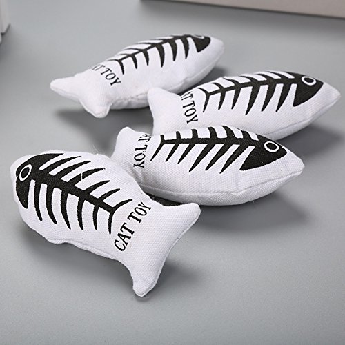 Afco Cat Biting Toy,Pet Cute Fish Shape Canvas Catnip Stuffed Scratch Board Playing Non-toxic size 16cm x 6cm (White)