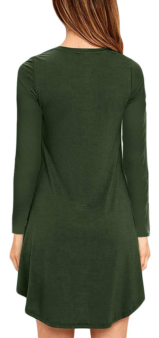 Eanklosco Womens Casual Short Sleeve Plain Pocket V Neck T Shirt Tunic Dress (Green-1, M)