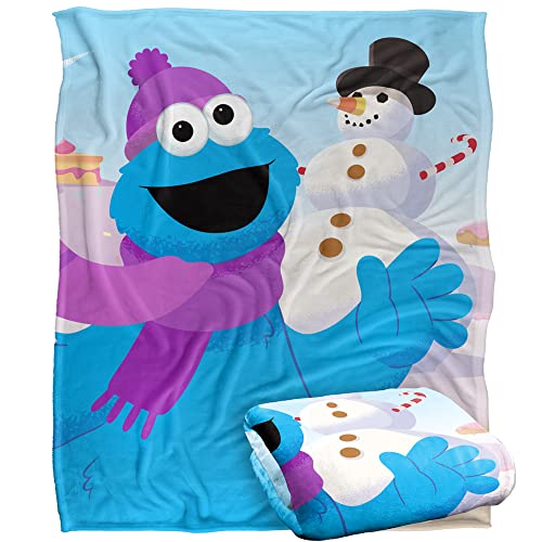 Sesame Street Furry Friends Forever Cookie Monster Snowman Kids Silky Touch Blanket, 152 x 127 cm