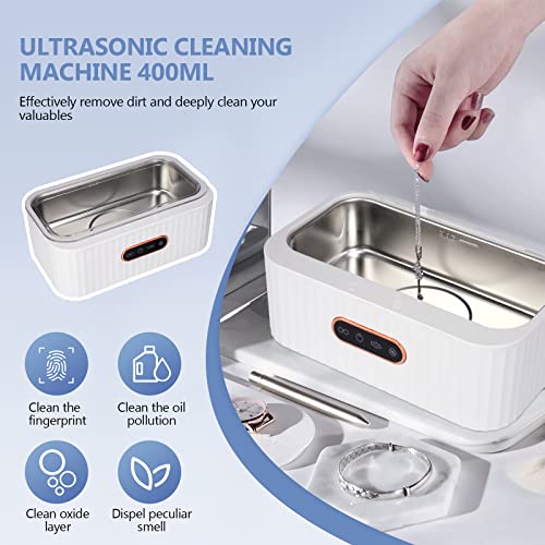 Ultrasonic Cleaner, Ultrasonic Eyeglass Cleaner, 45 KHz Professional Ultrasonic Cleaning Machine with 4 Cleaning Modes, 400 ml Household Ultrasonic Cleaner for Glasses Jewellery Watches Dentures