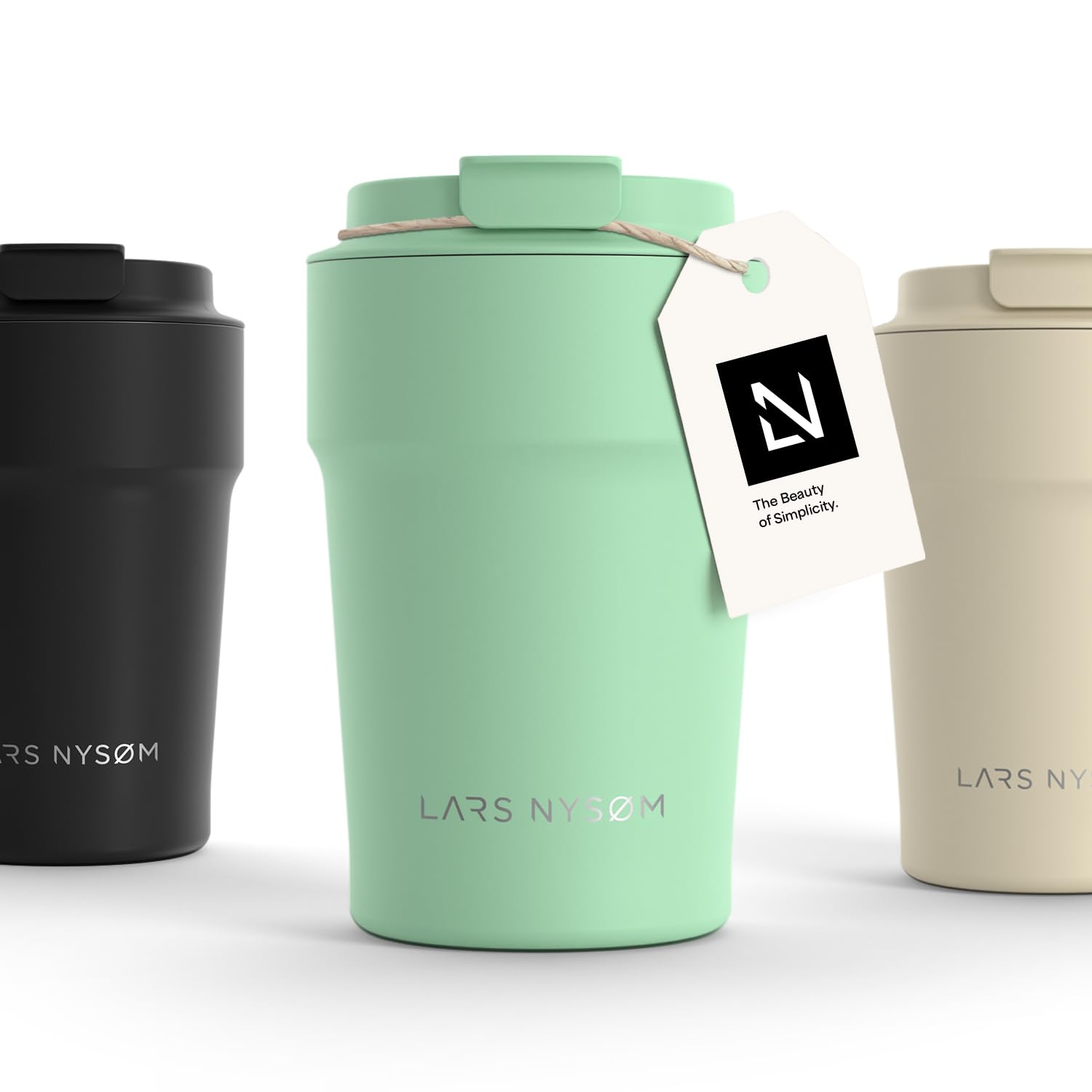 LARS NYSØM Thermo Coffee Mug-to-go 13oz | Travel Mug 0.38 Liter with Insulation | Leak Proof Stainless Steel Thermal Tumbler for Coffee and Tea on the Go (Mint Green, 380ml)