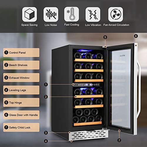 Nictemaw 15 Inch Dual Zone Wine Cooler, 32 Bottle Builtin or