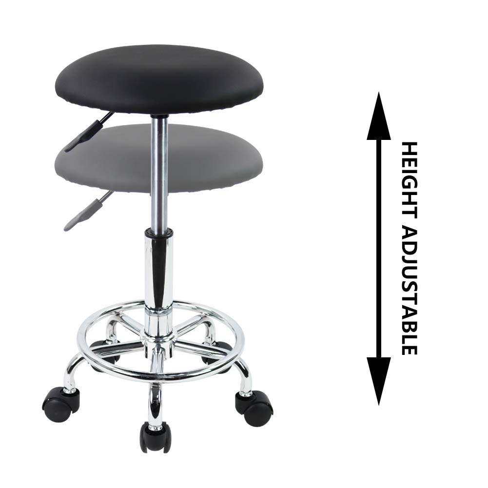 KKTONER Swivel Rolling Stool with Footrest Height Adjustable PU Leather Salon Vanity Spa Massage Office Stool Chair Small (Black): Kitchen & Dining