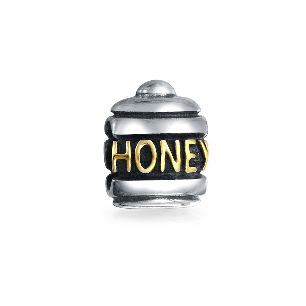Sweet Honey Jar Charm Bead For Women Wife Two Tone Gold Plated .925 Sterling Silver Fits European Bracelet