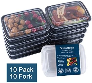 Green Bento Meal Prep Containers with Lids Plastic Food Storage Bento Lunch Box, Portion Control,Dishwasher,Microwave Safe Cover 10 Pack 10 Cutlery(28ounce)