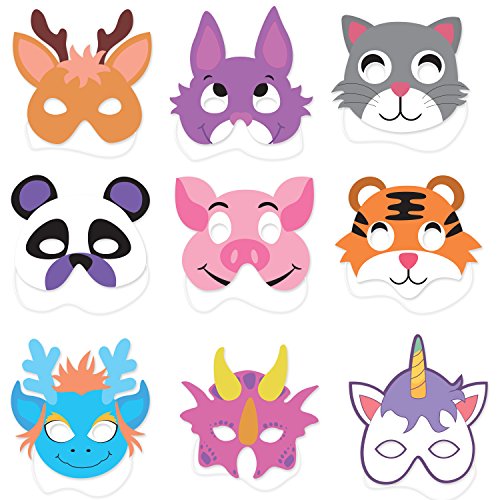 25PCs Animal Masks for Kids Birthday Jungle Safari Zoo theme Party Supplies Dress - up Party Kit Favors