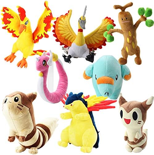 8Styles Cartoon Plush Toys Shiny Dragonair Furret Moltres Red Bird Typhlosion Phanpy Sudowoodo Soft Stuffed Animal Doll for Gift (E)