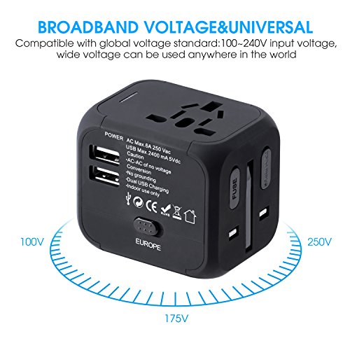 Travel Adapter,WGGE Multi-Nation Travel Adapter, All-in-one International Power Adapter with 2.4A Dual USB,Worldwide Power Adapter Wall Charger for US,UK,EU,AU,Asia Cover More than150 Countries - Thumbnail 2
