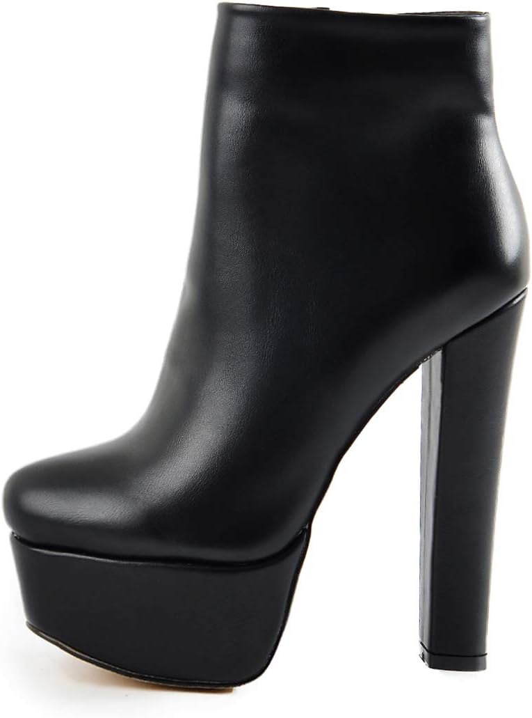 Onlymaker Women's Platform Round Toe Bootie Block Chunky High Heels Artificial Suede PU Leather Shoes Size Zipper Ankle Boots with Warm Artificial Fur Inners