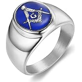 INRENG Stainless Steel Gold Plated Freemason Masonic Rings for Men Women Blue G Lodge Master Mason Signet Band