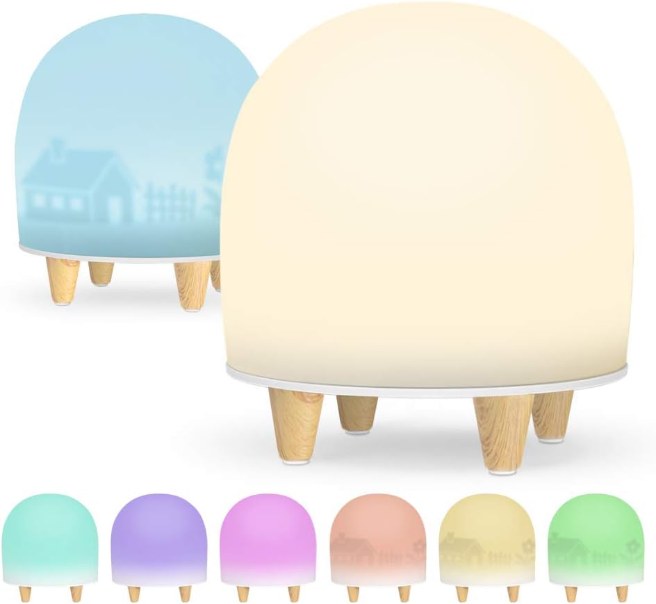 Safe Food Grade Soft Silicone Night Lights for Kids, Touch Sensor Bedside Lamp with Color Changing, Portable & Rechargeable LED Nursery Lamp with Detachable Decor Film, Adjustable Brightness Eyecare