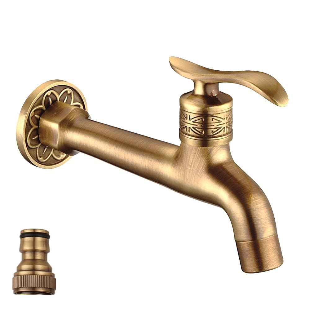 Harpoon Antique Brass Lever Handle Laundry Bathroom Wall Mount Washing Machine Faucet Outdoor Garden Hose Single Cold Tap (Long)