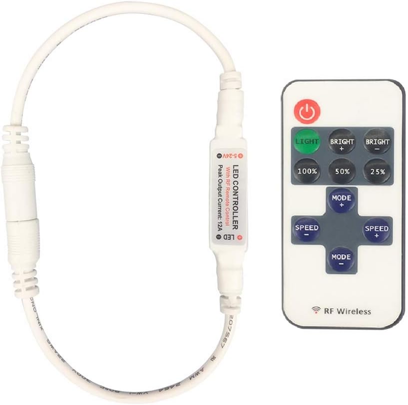 inShareplus LED RF Remote Controller, 11 Key Mini Wireless Remote Controller with DC Connector for Single Color SMD 2835 3528 5050 LED Strip Lights and LED Under Cabinet Lighting, White Version