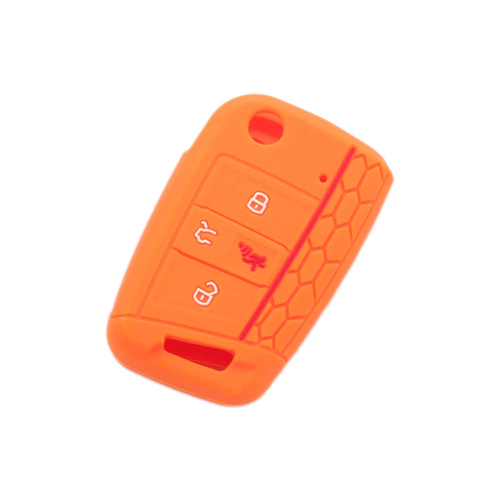 BROVACS Silicone Cover Protector Case Holder Skin Jacket Compatible with VOLKSWAGEN Golf GTI Tiguan Polo SKODA Octavia 4 Button Flip Remote Key Fob CV9806 Orange — image 1