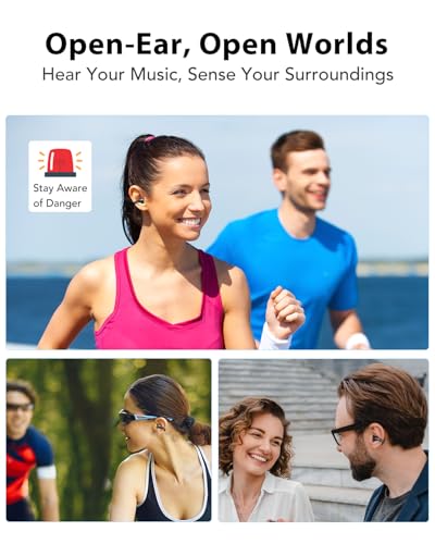 Clip Earbuds Open Ear Headphones Wireless Earphones Bluetooth 6.0, 12mm Dynamic Drivers, 25 Hours Sports Ear buds, Air Conduction Headphones Compatible with iPhone & Android, Black
