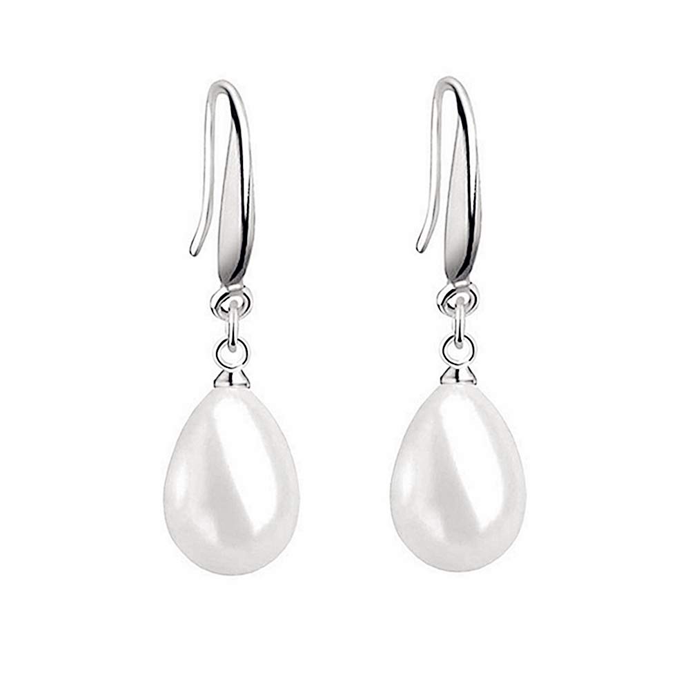 YAXUN 925 Sterling Silver Pearl Earrings For Women White Water-Drop Shape Pearl Drop Dangle Hook Earrings For Ladies Girls Fashion Jewellery Gifts