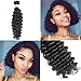 Brazilian Hair Deep wave 3 Bundles with Closure(10 12 14 + 10) Curly Virgin Hair Bundles with 4x4 Free Part Closure Unprocessed Deep Curly Human Hair Extension Natural Color for Black Women