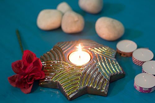 MeDecor Star Golden Candle Holder 16 cm in Diameter (Speckled Copper Gold) - Composite Stone Tealight Candle Holders for Weddings, Parties and Home Decor