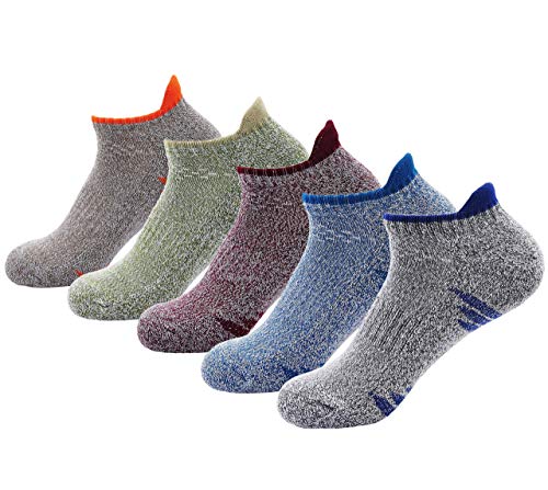 OxsOy Men's Athletic Ankle Socks Moisture Wicking Cushioned No Show Low Cut Running Tab Sock, 5-Pack (Multicolor-5 Pairs) - Thumbnail 7