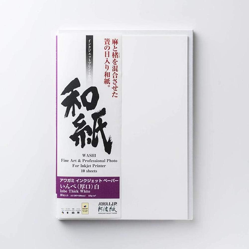 Awagami Inbe Thick White Fine Art Inkjet Paper, 125gsm A2 (16.54" x 23.39") 10 Sheets