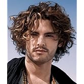 Tseses Curly Men Wig Short Brown Fluffy Layered Natural Looking Halloween Synthetic Wigs with Wig Cap