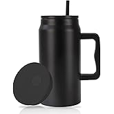 Yenergy 50 OZ Insulated Water Bottle, 1500ML 304 Stainless Steel Bottle with Handle and Straw, Leak-Proof Lid, Non-slip Base for Office, Home, School(Black, 1.5L)