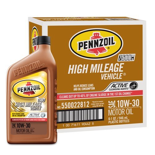 Pennzoil 550022812-6PK 10W-30 High Mileage Vehicle Motor Oil - 1 Quart (Pack of 6)