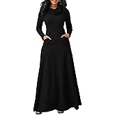 ZOCANIA Long Sleeve Turtleneck Maxi Dress for Women Plus Size Flowy Maxi Dress Casual Winter Long Dress with Pockets