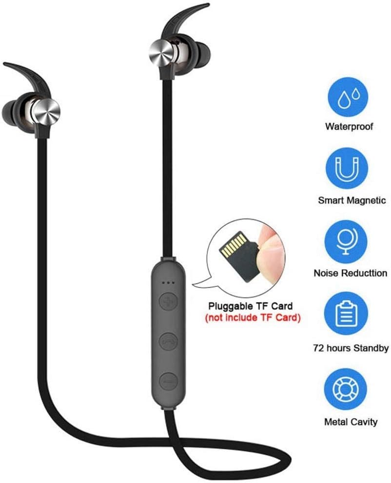 Bluetooth headset Insert TF card Wireless Wearable Music Player earphone IPX5 Splashproof Sweatproof MP3 Earbuds with Bluetooth for Running Gym Jogging and Study For Bluetooth devices and TF card