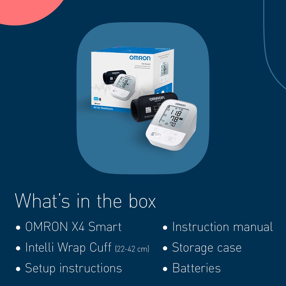 OMRON X4 Smart Automatic Upper Arm Blood Pressure Monitor - Clinically Validated BP Monitor for Use in Diabetics or During Pregnancy - BP Machine with Cuff 22-42 cm - Bluetooth and Free Smartphone App