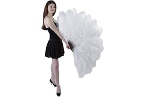 ZUCKER Large Ostrich Prime Femina Feather Fan - Vintage Costume Folding Hand Fan - Burlesque Showgirl Decorative Folding Fan