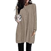 Poetsky Long Shirts for Women to Wear with Leggings Long Sleeve Tunic Tops Loose Fit Dressy Tunic Sweaters with Pockets S-3XL