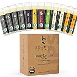 Lip Balm Gift Set - Packs of 12 Tubes of Beeswax Lip Care - With Natural Ingredients - Flavors: Peppermint, Green Tea, Acai Berry, Asian Pear, Pomegranate, Honey and Vanilla Bean - Made in the USA by Beauty by Earth