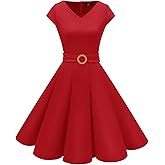 Dressystar Women's Vintage 1950s Dress V Neck A Line Swing Short Retro Cocktail Party Dresses with Cap Sleeves
