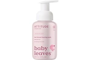 ATTITUDE 2-in-1 Hair and Body Foaming Baby Wash, EWG Verified Shampoo Soap, Dermatologically Tested, Made with Naturally Derived Ingredients, Vegan, Unscented, 10 Fl Oz