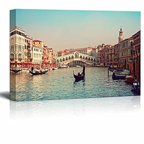 Canvas Prints Wall Art - Rialto Bridge and Gondolas in Venice. | Modern Wall Decor/Home Decoration Stretched Gallery Canvas Wrap Giclee Print. Ready to Hang - 12" x 18"