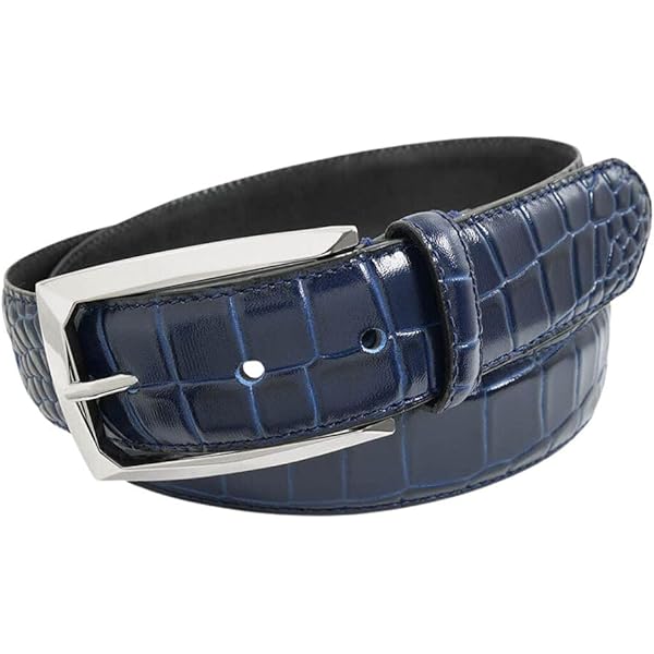 Amazon.com: Men's Navy Blue Casual Leather Belt W/Brushed Silver Buckle  Size Medium : Clothing, Shoes & Jewelry