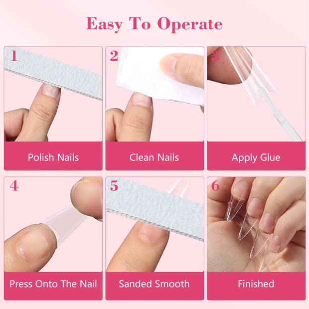 Quaferen Clear Stiletto Nail Tips, 500PCS Half Cover Soft Gel Nail Tips Medium Stiletto False Nails Almond Shape Curved Nail Tips for Acrylic Nails Salon Home DIY with Box 10Sizes - Image 6