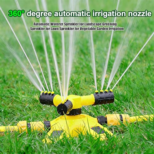 Lawn Sprinkler 360 Degree Sprinkler, Garden Irrigation System with a 10 Metre Long Leather Tube, Automatic Lawn Sprinkler Water 3-Arm Rotating Sprinkler with Quick Connector for Garden Lawn