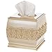 Creative Scents Shannon Tissue Box Cover Square - Decorative Tissue Box Holder for Bathroom - Beige and Gold Tissue Cover with Durable Bottom Slider